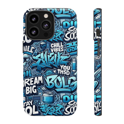 Protective Phone Case with 3D Blue Graffiti Design for Stylish Device Protection and Unique Expression Compatible with iPhone 13, 14, 15 & 16 – all models including Pro, Pro Max & Plus