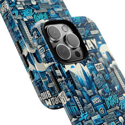 Protective Phone Case with 3D Urban Design in Blue for Stylish Protection – Trendy Accessory Compatible with iPhone 13, 14, 15 & 16 – All Models Including Pro, Pro Max & Plus