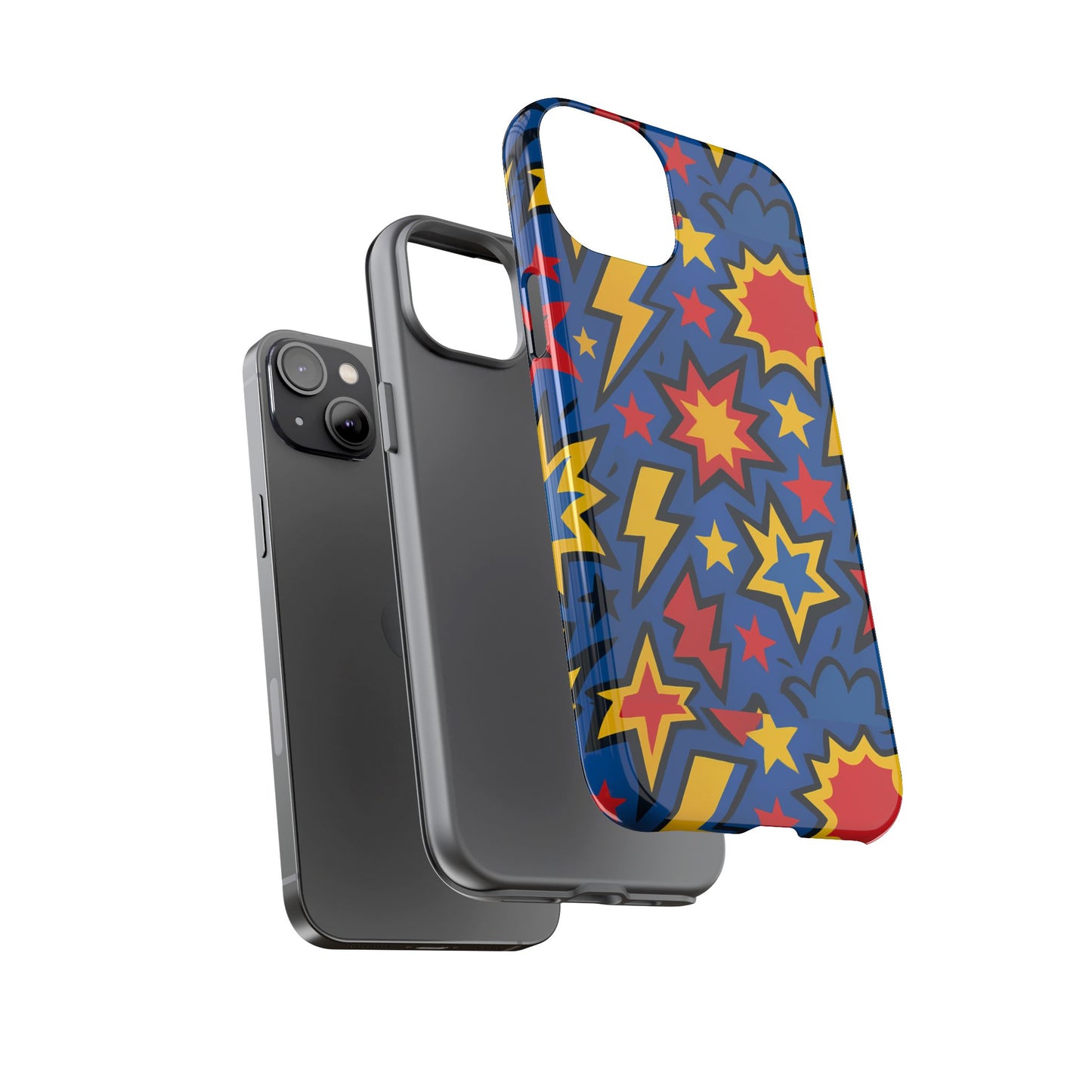 vibrant 3d superhero design protective phone case for fun retro style and unique expression compatible with iphone 13, 14, 15 & 16 – all models including pro, pro max & plus