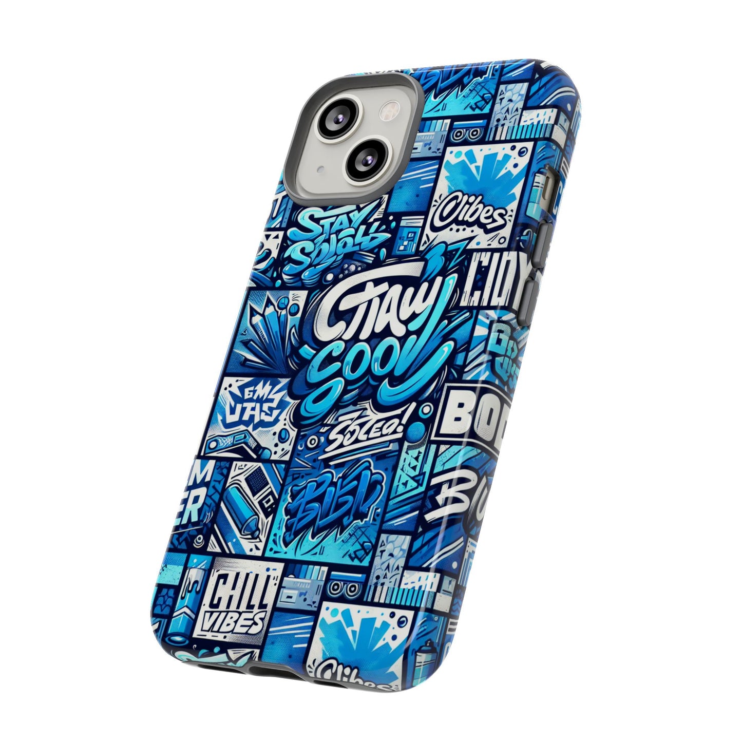 vibrant 3d graphic phone case in blue with playful design for stylish protection compatible with iphone 13, 14, 15 & 16 – all models including pro, pro max & plus