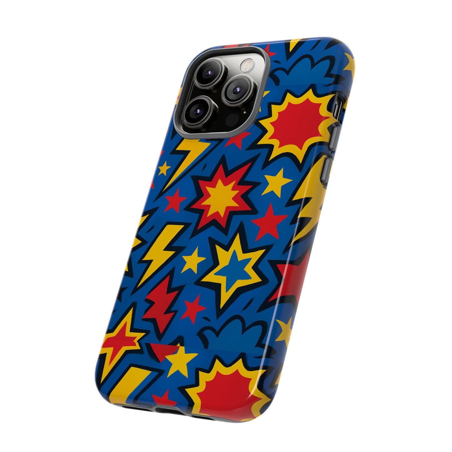 vibrant 3d superhero design protective phone case for fun retro style and unique expression compatible with iphone 13, 14, 15 & 16 – all models including pro, pro max & plus