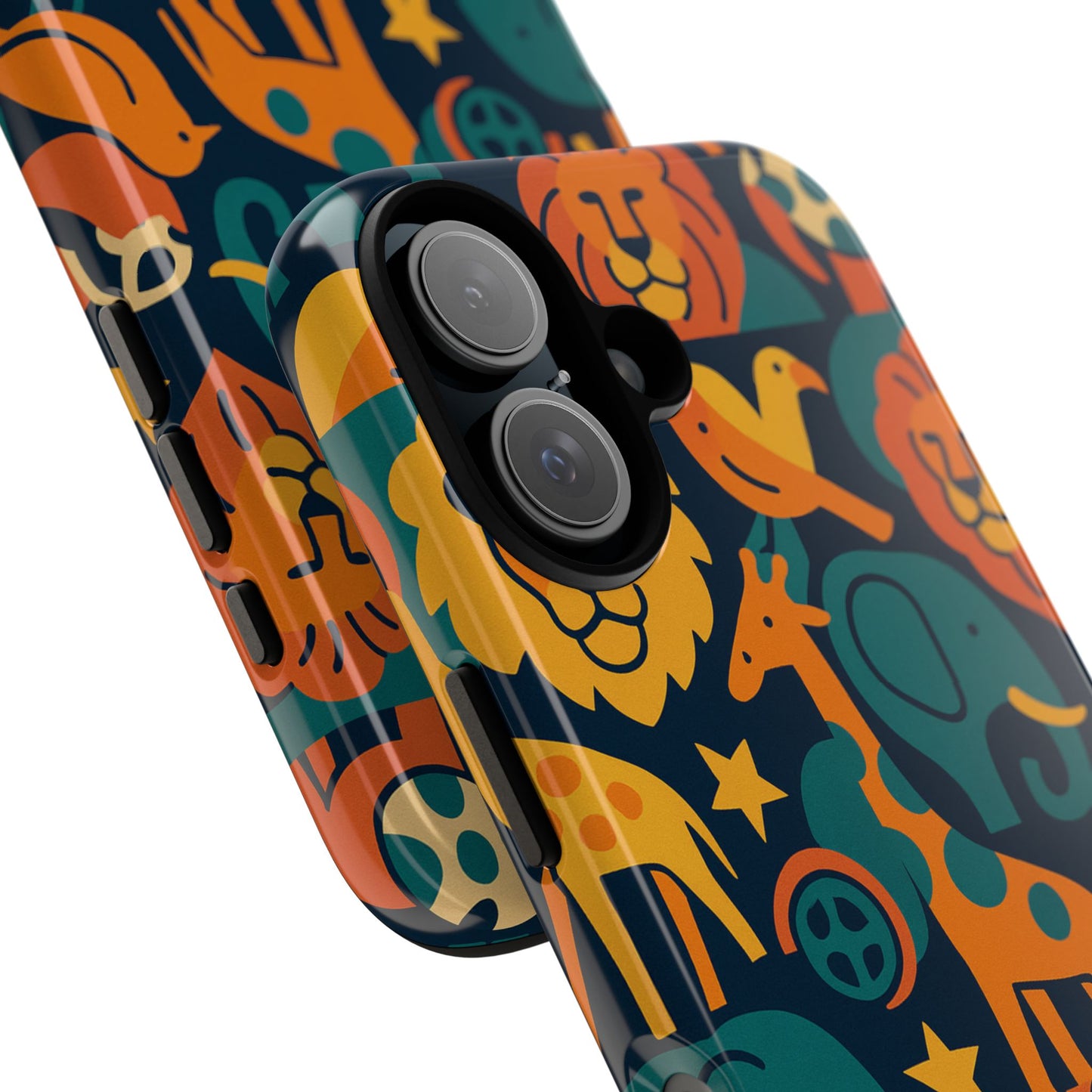vibrant animal print protective phone case in multicolour – playful design for stylish protection – compatible with iphone 13, 14, 15 & 16 – all models including pro, pro max & plus