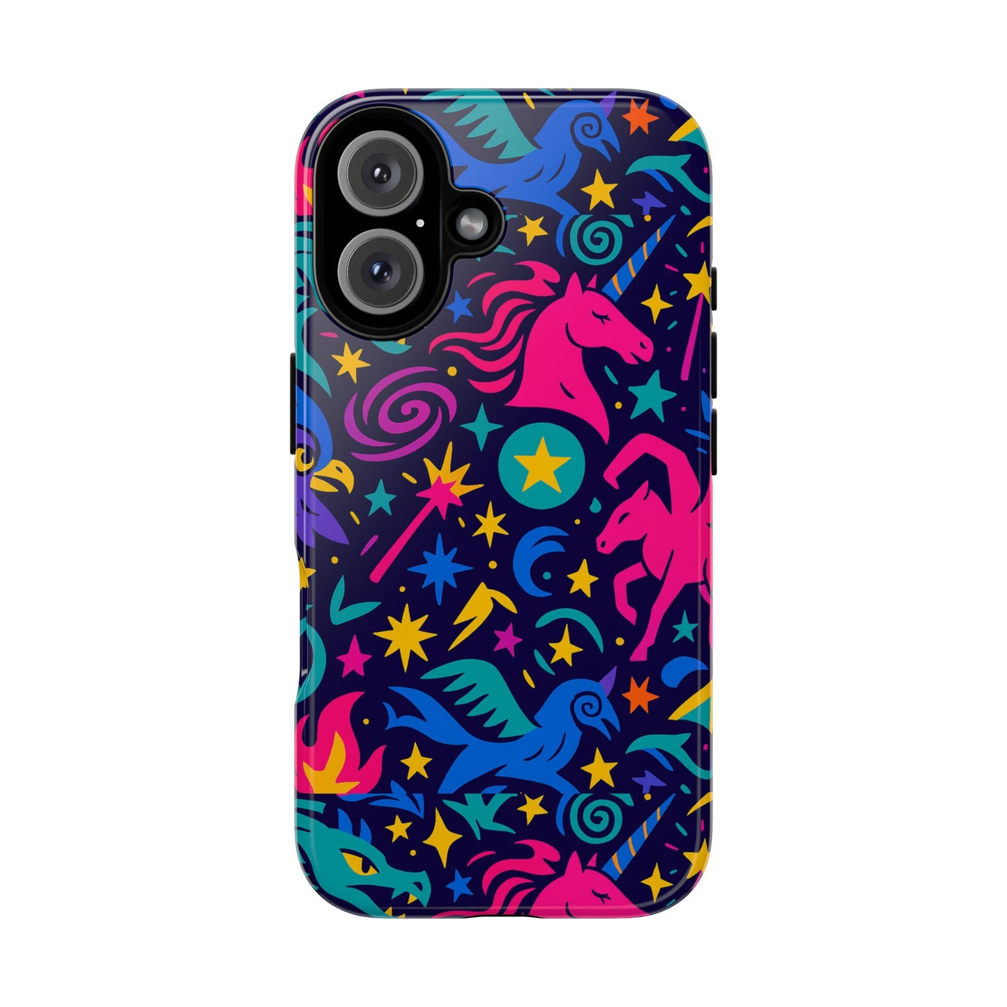 vibrant fantasy unicorns protective phone case – colourful 3d design for stylish protection – compatible with iphone 13, 14, 15 & 16 – all models including pro, pro max & plus