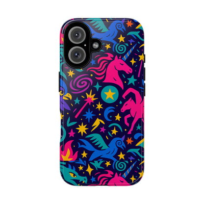 Vibrant Fantasy Unicorns Protective Phone Case – Colourful 3D Design for Stylish Protection – Compatible with iPhone 13, 14, 15 & 16 – All Models Including Pro, Pro Max & Plus