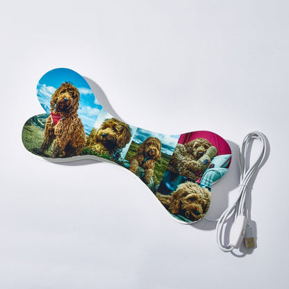 Personalized Bone Night Light with 5 Pictures - Acrylic LED Lamp for Home Decor, Bedside Table, Unique Gift for Pet Lovers and Kids