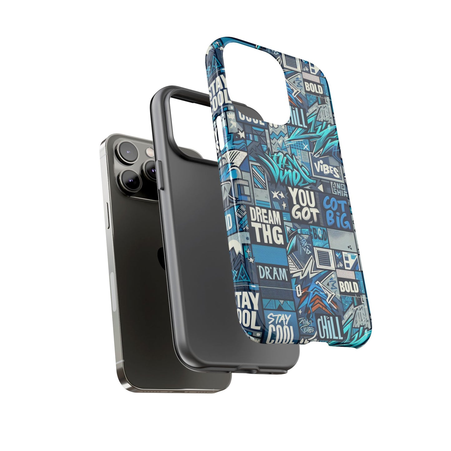 vibrant 3d wrap protective phone case in blue with playful graphic design for stylish protection – compatible with iphone 13, 14, 15 & 16 – all models including pro, pro max & plus