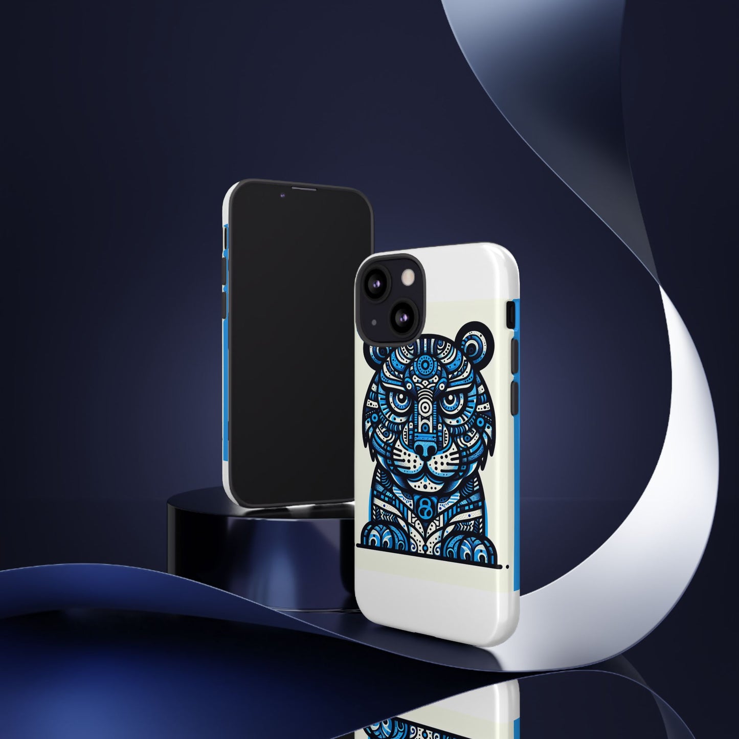 vibrant blue geometric tiger design phone case – stylish protection accessory for self-expression compatible with iphone 13, 14, 15 & 16 – all models including pro, pro max & plus