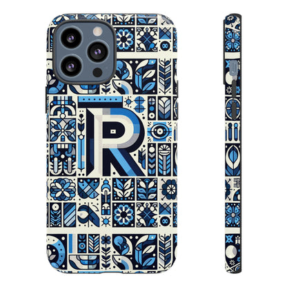Blue Alphabet R Phone Case with 3D Wrap and Shock Absorption for Kids and Teenagers