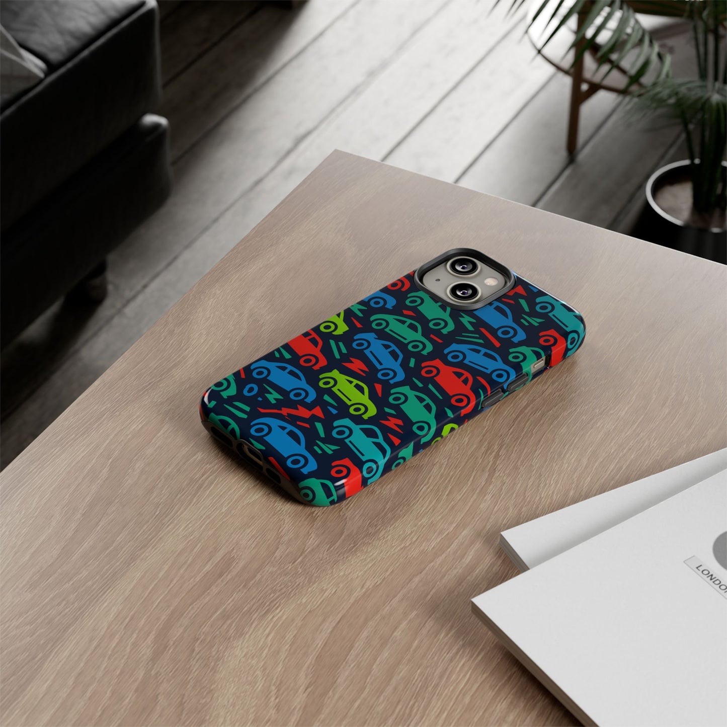 vibrant retro automotive design protective phone case for kids and adults – colourful 3d wrap style – stylish protection compatible with iphone 13, 14, 15 & 16 – all models including pro, pro max & plus