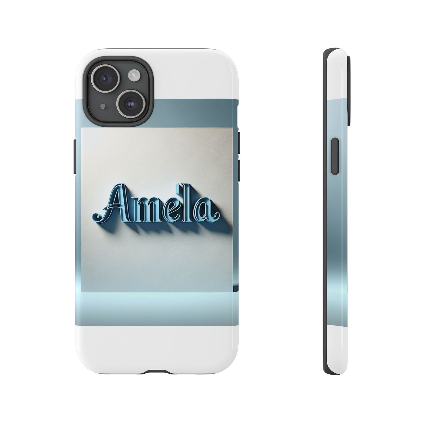sleek 3d glossy phone case in blue with elegant name design fashion accessory for personal expression compatible with iphone 13, 14, 15 & 16 – all models including pro, pro max & plus
