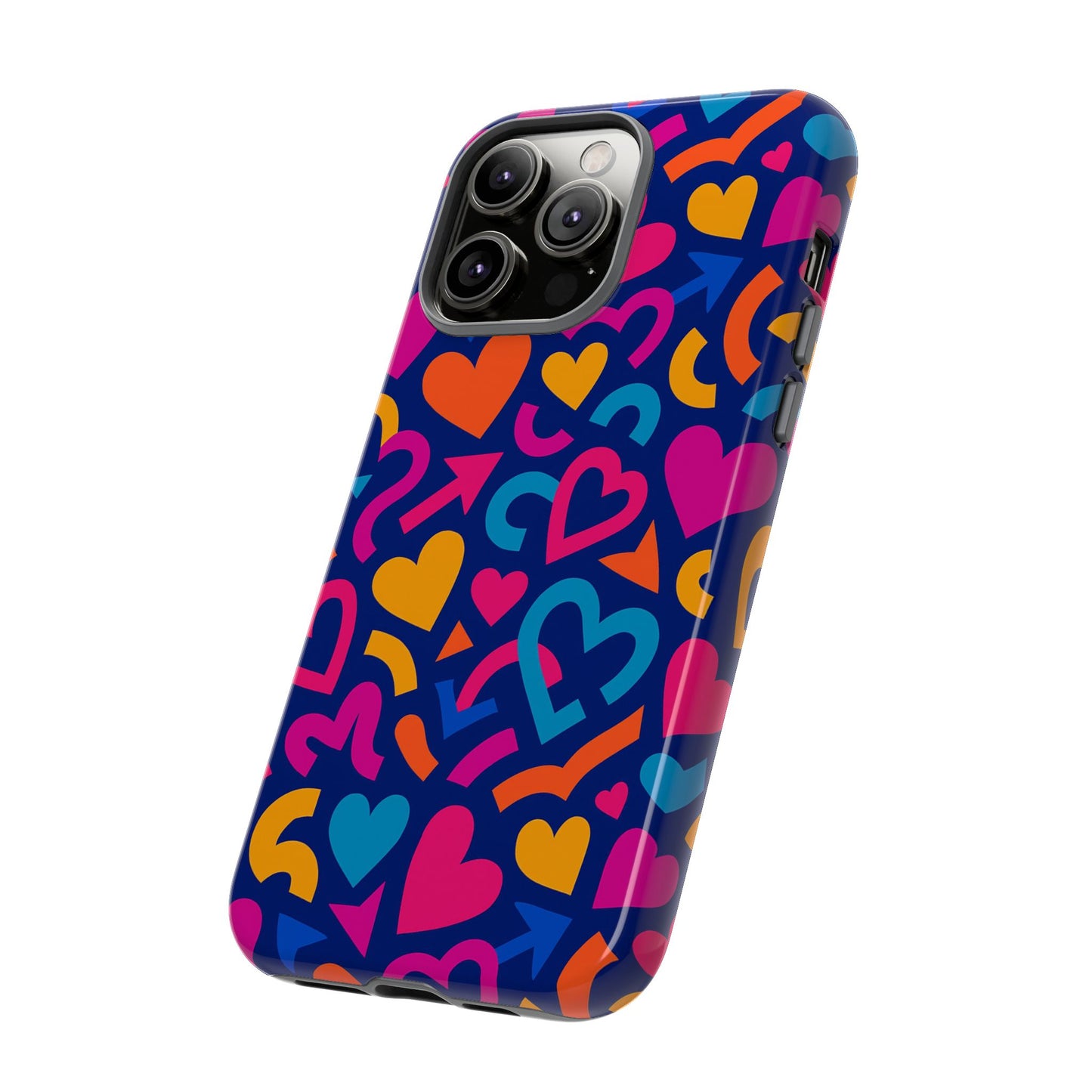 vibrant multicolour heart pattern protective phone case with 3d wrap design for stylish smartphone accessories compatible with iphone 13, 14, 15 & 16 – all models including pro, pro max & plus