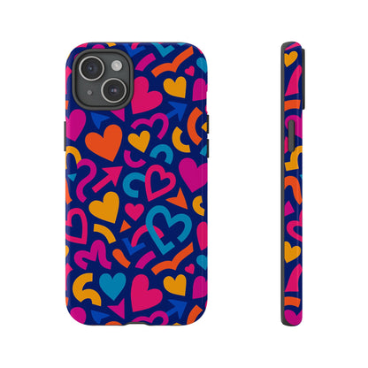 Vibrant Multicolour Heart Pattern Protective Phone Case with 3D Wrap Design for Stylish Smartphone Accessories Compatible with iPhone 13, 14, 15 & 16 – all models including Pro, Pro Max & Plus