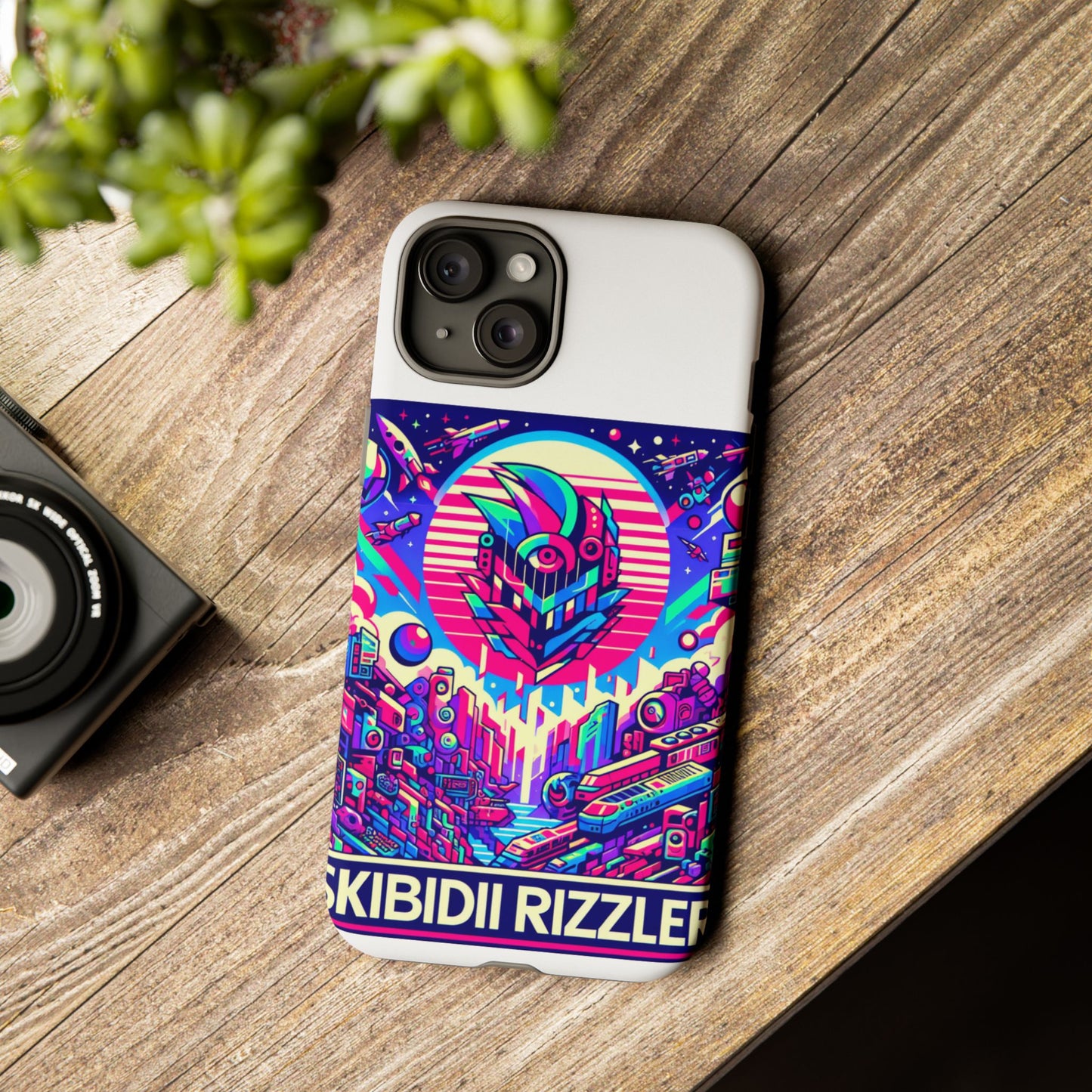 skibidi rizzler protective phone case with 3d wrap design, shock absorbing tpu silicone, uv protected, ideal gift for anime and comic culture fans