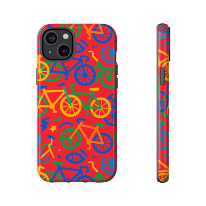 Vibrant 3D Bicycle Pattern Protective Phone Case in Colourful Retro Design for Stylish Protection Compatible with iPhone 13, 14, 15 & 16 – all models including Pro, Pro Max & Plus