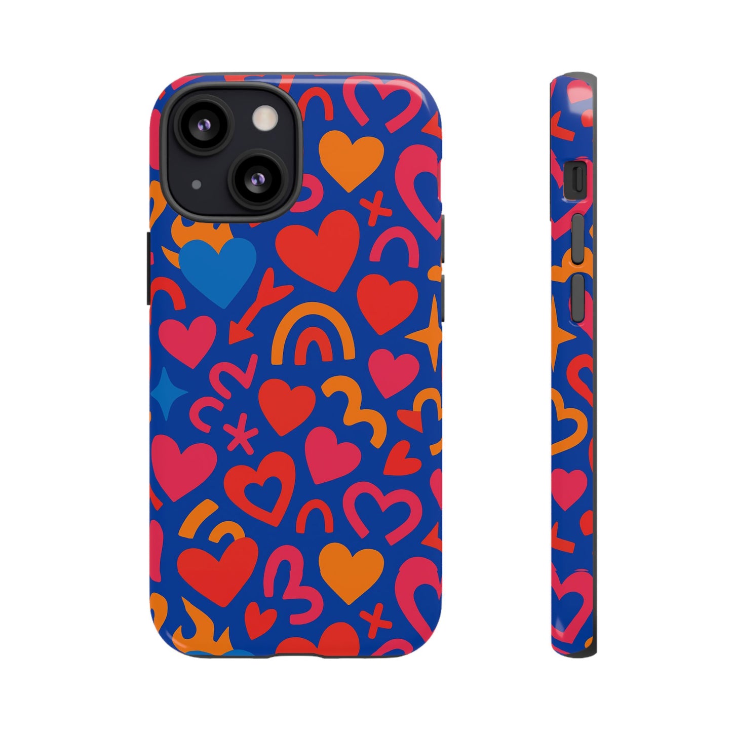 vibrant multicolour heart design protective phone case stylish accessory for self-expression compatible with iphone 13, 14, 15 & 16 – all models including pro, pro max & plus