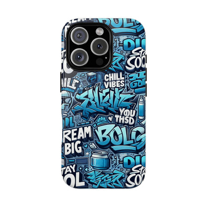 Protective Phone Case with 3D Blue Graffiti Design for Stylish Device Protection and Unique Expression Compatible with iPhone 13, 14, 15 & 16 – all models including Pro, Pro Max & Plus