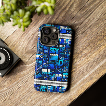 Vibrant 3D Wrap Protective Phone Case in Blue Typography Design for Unique Style – Stylish Protection Compatible with iPhone 13, 14, 15 & 16 – All Models Including Pro, Pro Max & Plus
