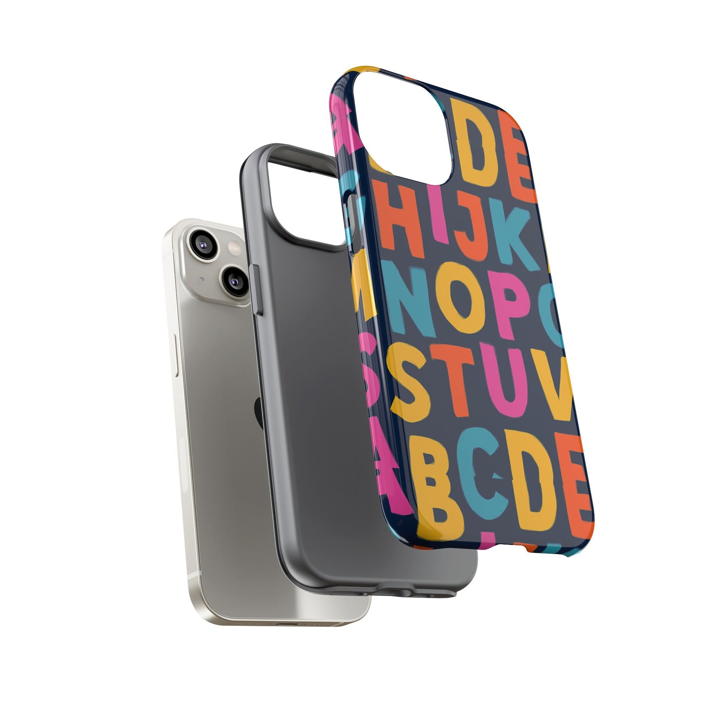 multicolour alphabet 3d wrap protective phone case for unique style and playful expression compatible with iphone 13, 14, 15 & 16 – all models including pro, pro max & plus