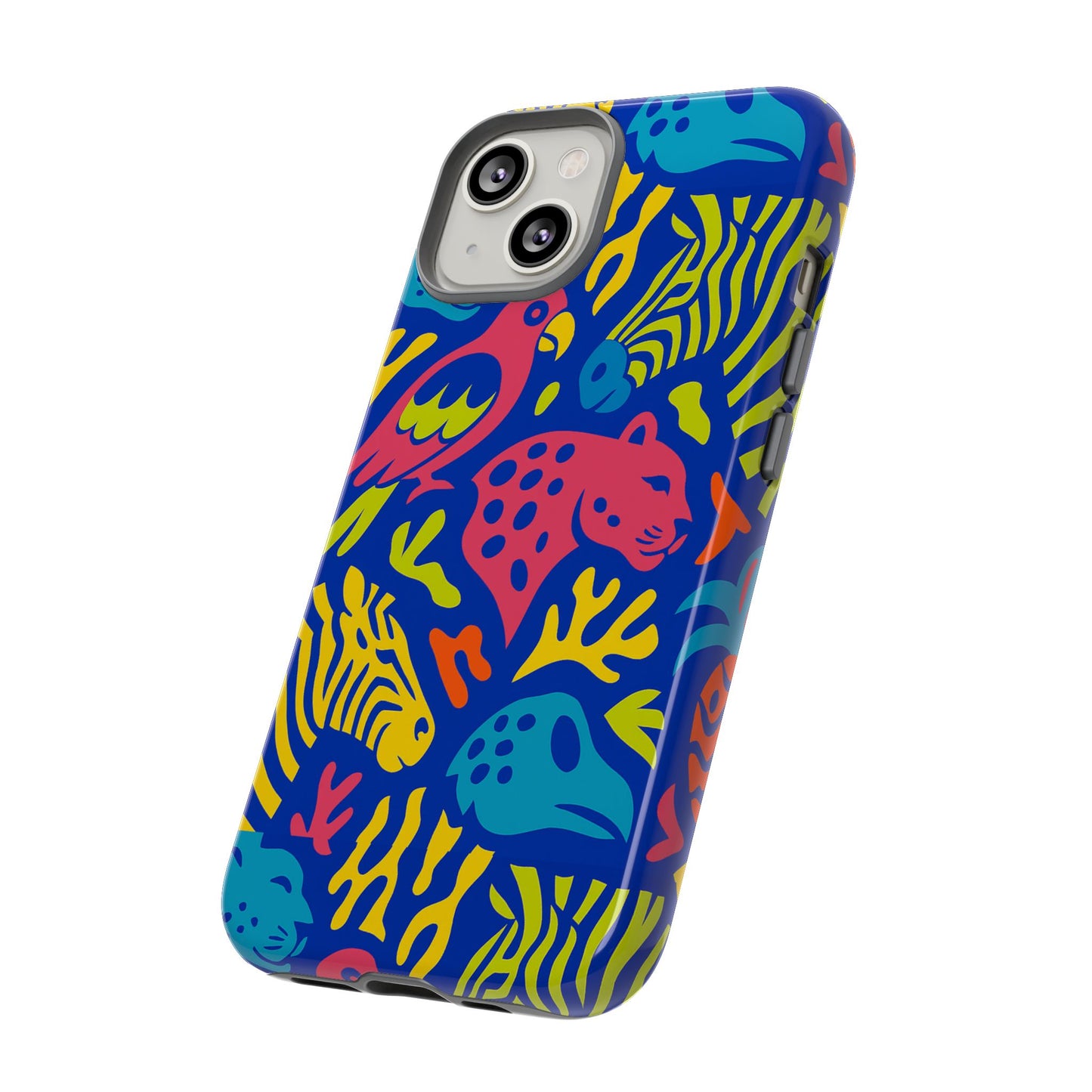 vibrant animal print protective phone case for stylish protection with multicolour design – compatible with iphone 13, 14, 15 & 16 – all models including pro, pro max & plus