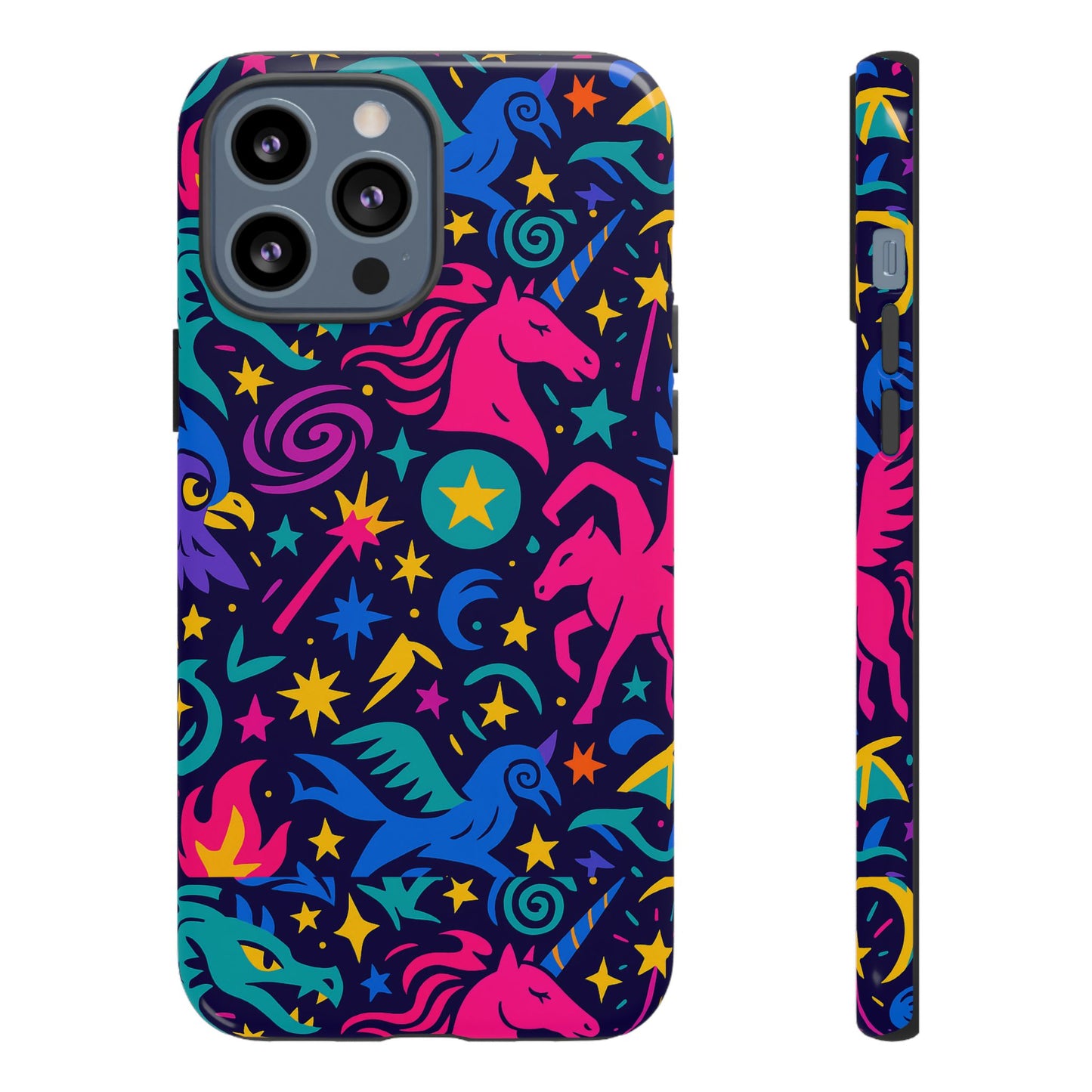 vibrant fantasy unicorns protective phone case – colourful 3d design for stylish protection – compatible with iphone 13, 14, 15 & 16 – all models including pro, pro max & plus