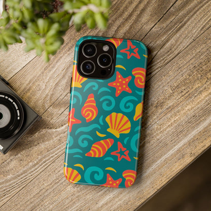 Vibrant Coastal Shell Pattern Protective Phone Case for Stylish Self-Expression Compatible with iPhone 13, 14, 15 & 16 – all models including Pro, Pro Max & Plus