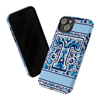 Blue Alphabet T Phone Case with 3D Wrap Shock Absorption and UV Protection for Kids and Teens