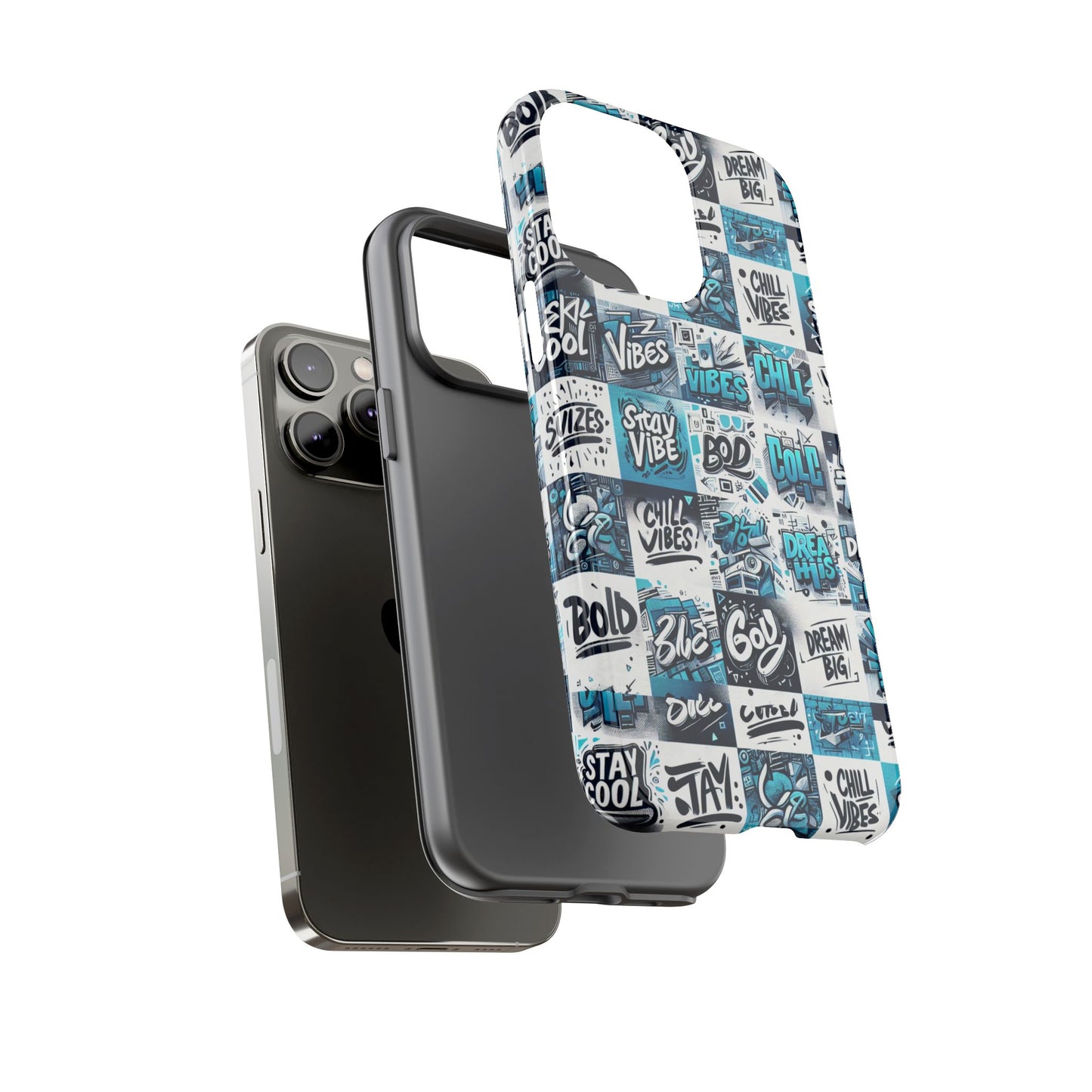 vibrant 3d wrap phone case in blue with playful retro design for stylish protection compatible with iphone 13, 14, 15 & 16 – all models including pro, pro max & plus