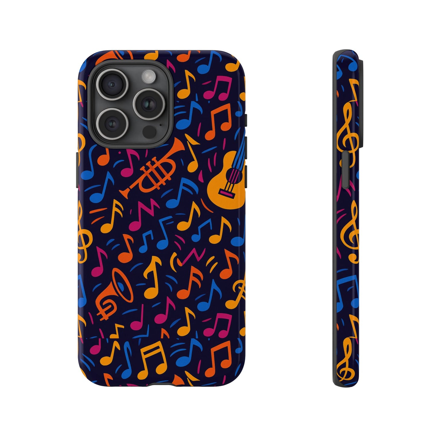 multicolour music themed protective phone case with 3d design for stylish protection – compatible with iphone 13, 14, 15 & 16 – all models including pro, pro max & plus