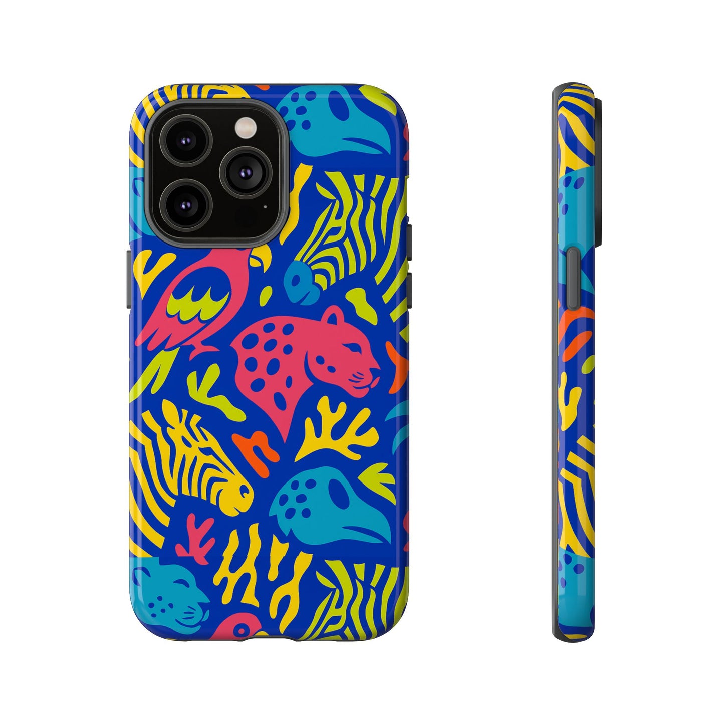 vibrant animal print protective phone case for stylish protection with multicolour design – compatible with iphone 13, 14, 15 & 16 – all models including pro, pro max & plus