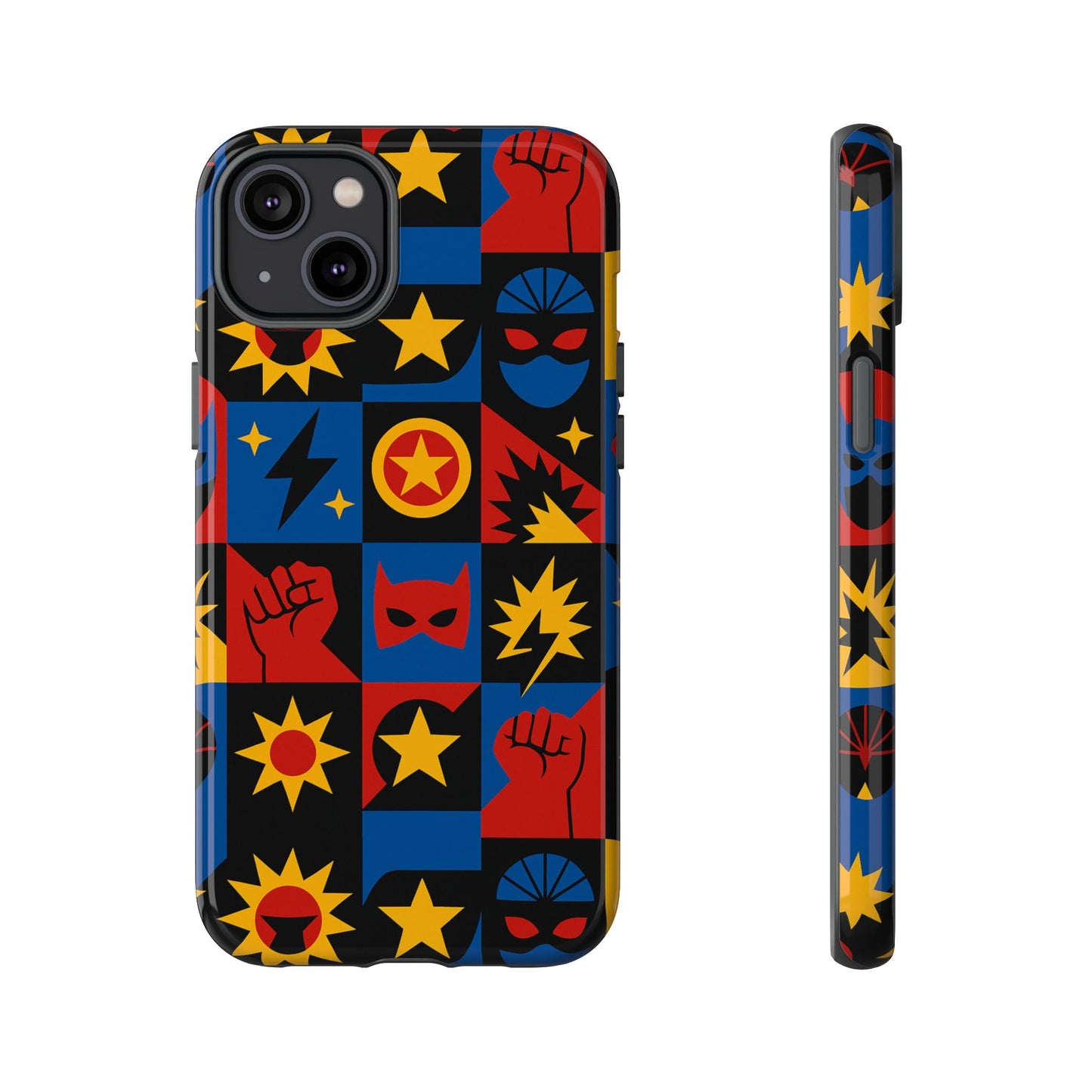 vibrant superhero phone case with retro 3d design for stylish protection compatible with iphone 13, 14, 15 & 16 – all models including pro, pro max & plus