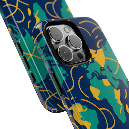 Multicolour Geometric Map 3D Wrap Protective Phone Case for Men and Women, Stylish Shockproof Accessory, Compatible with iPhone 13, 14, 15 & 16 – all models including Pro, Pro Max & Plus