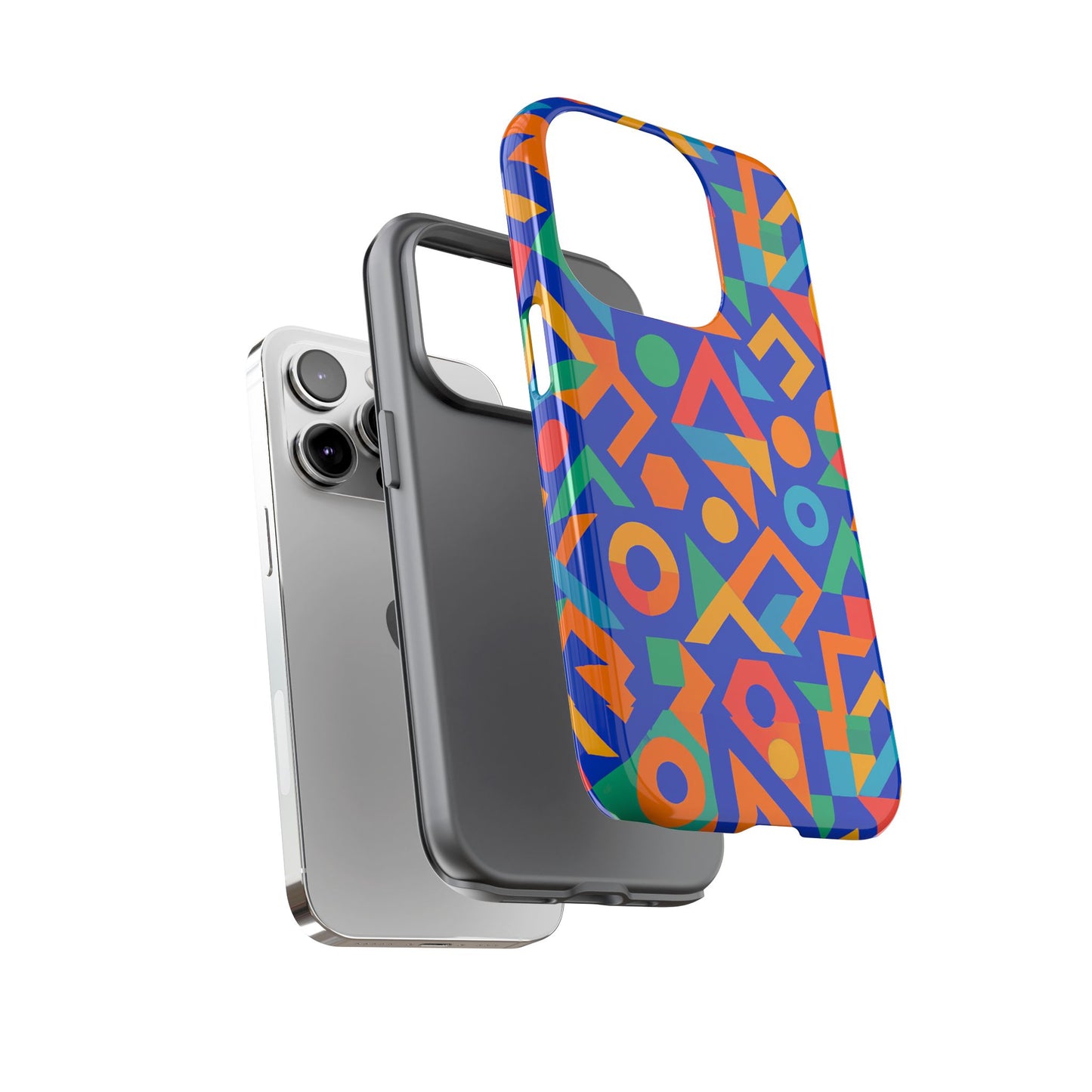 multicolour geometric 3d wrap protective phone case – vibrant accessory for creative individuals compatible with iphone 13, 14, 15 & 16 – all models including pro, pro max & plus