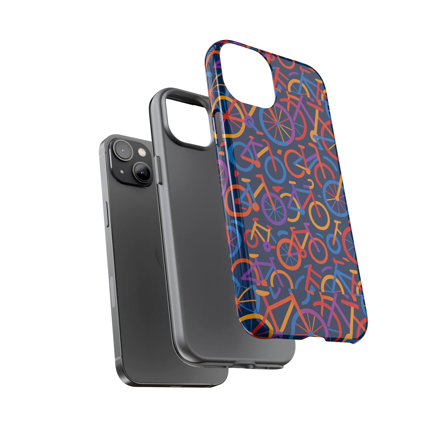multicolour 3d bicycle pattern protective phone case stylish design for creative individuals compatible with iphone 13, 14, 15 & 16 – all models including pro, pro max & plus
