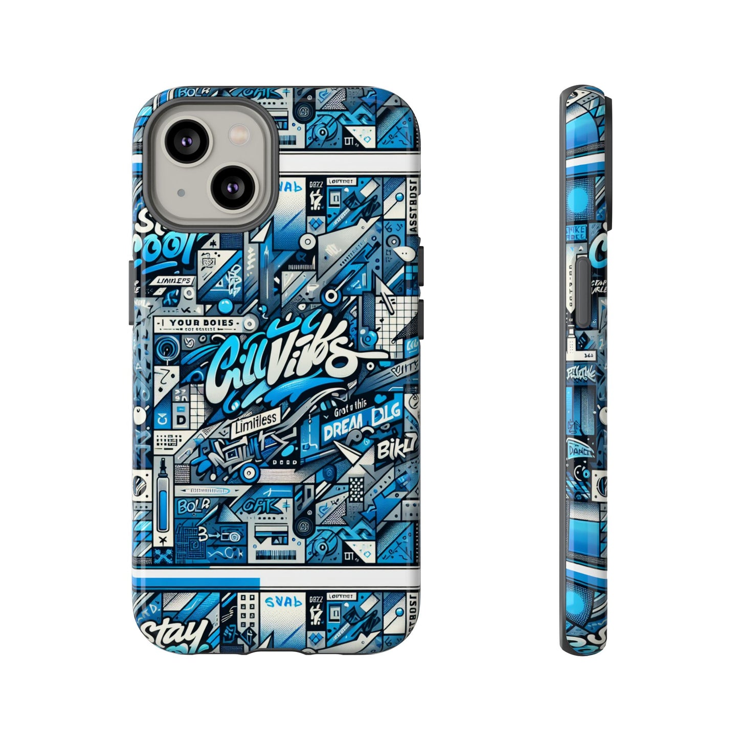 vibrant 3d wrap protective phone case in retro blue aesthetic for stylish protection compatible with iphone 13, 14, 15 & 16 – all models including pro, pro max & plus