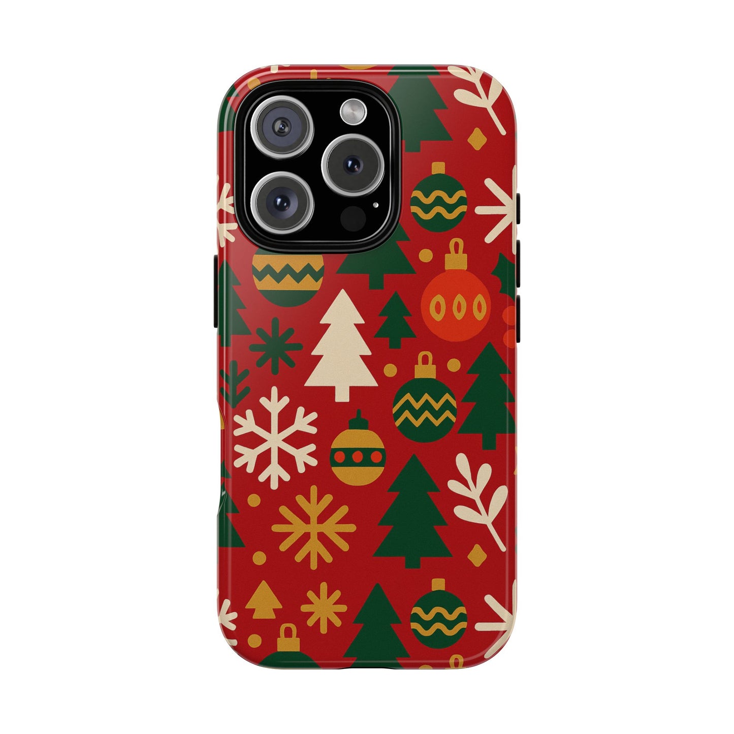 vibrant red 3d wrap protective phone case with christmas tree and ornament design for stylish protection compatible with iphone 13, 14, 15 & 16 – all models including pro, pro max & plus