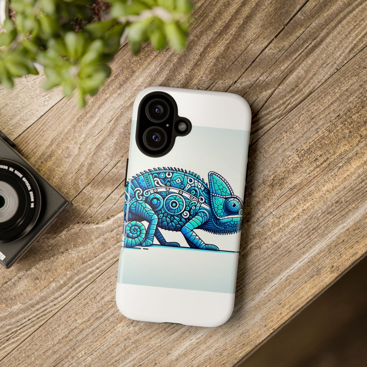 vibrant 3d chameleon print glossy phone case for eye-catching protection compatible with iphone 13, 14, 15 & 16 – all models including pro, pro max & plus