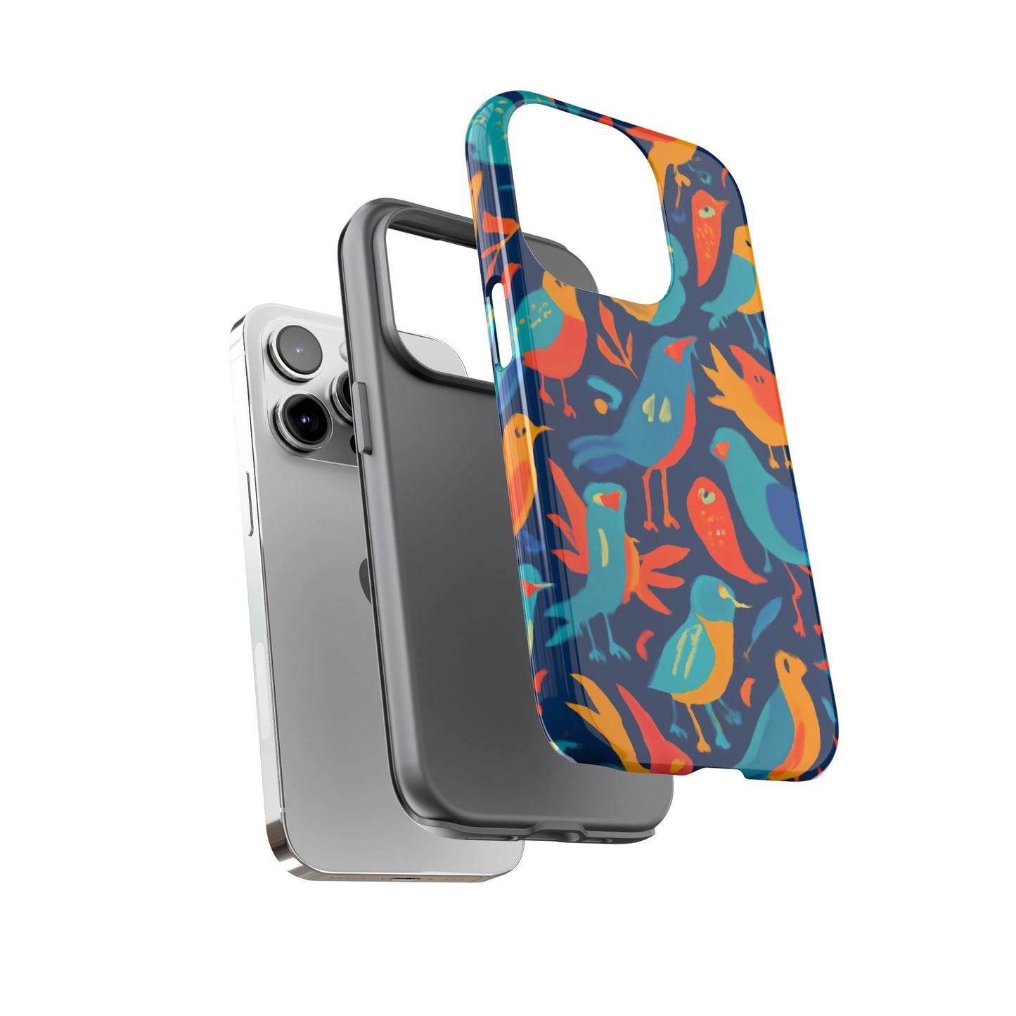 vibrant multicolour bird design phone case for stylish protection – compatible with iphone 13, 14, 15 & 16 – all models including pro, pro max & plus