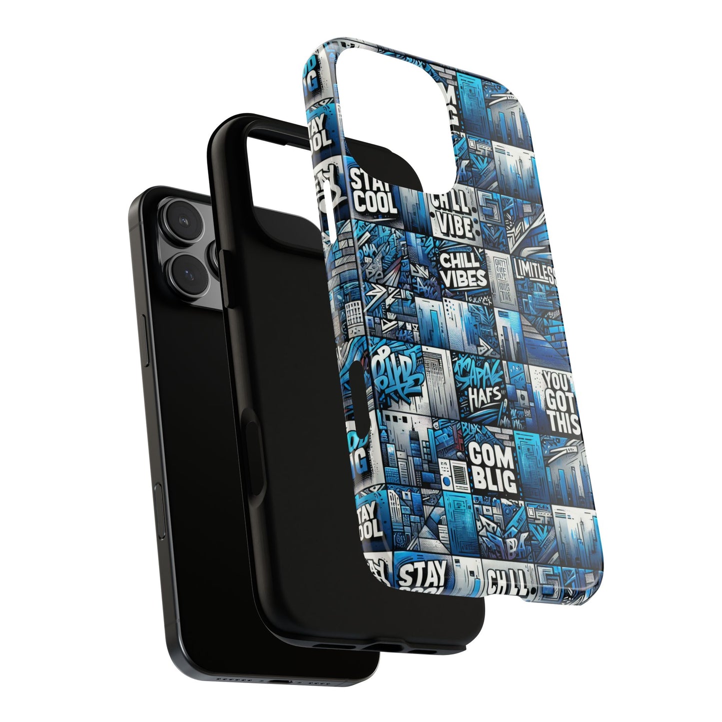 vibrant 3d wrap protective phone case in blue urban aesthetic design for stylish smartphone protection compatible with iphone 13, 14, 15 & 16 – all models including pro, pro max & plus