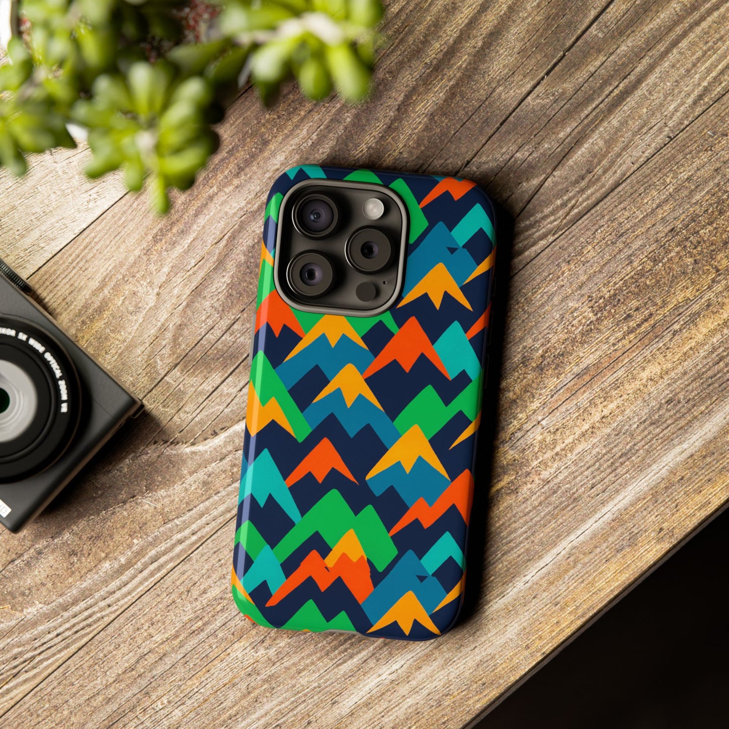 vibrant mountain design protective phone case with colourful abstract pattern for stylish protection compatible with iphone 13, 14, 15 & 16 – all models including pro, pro max & plus