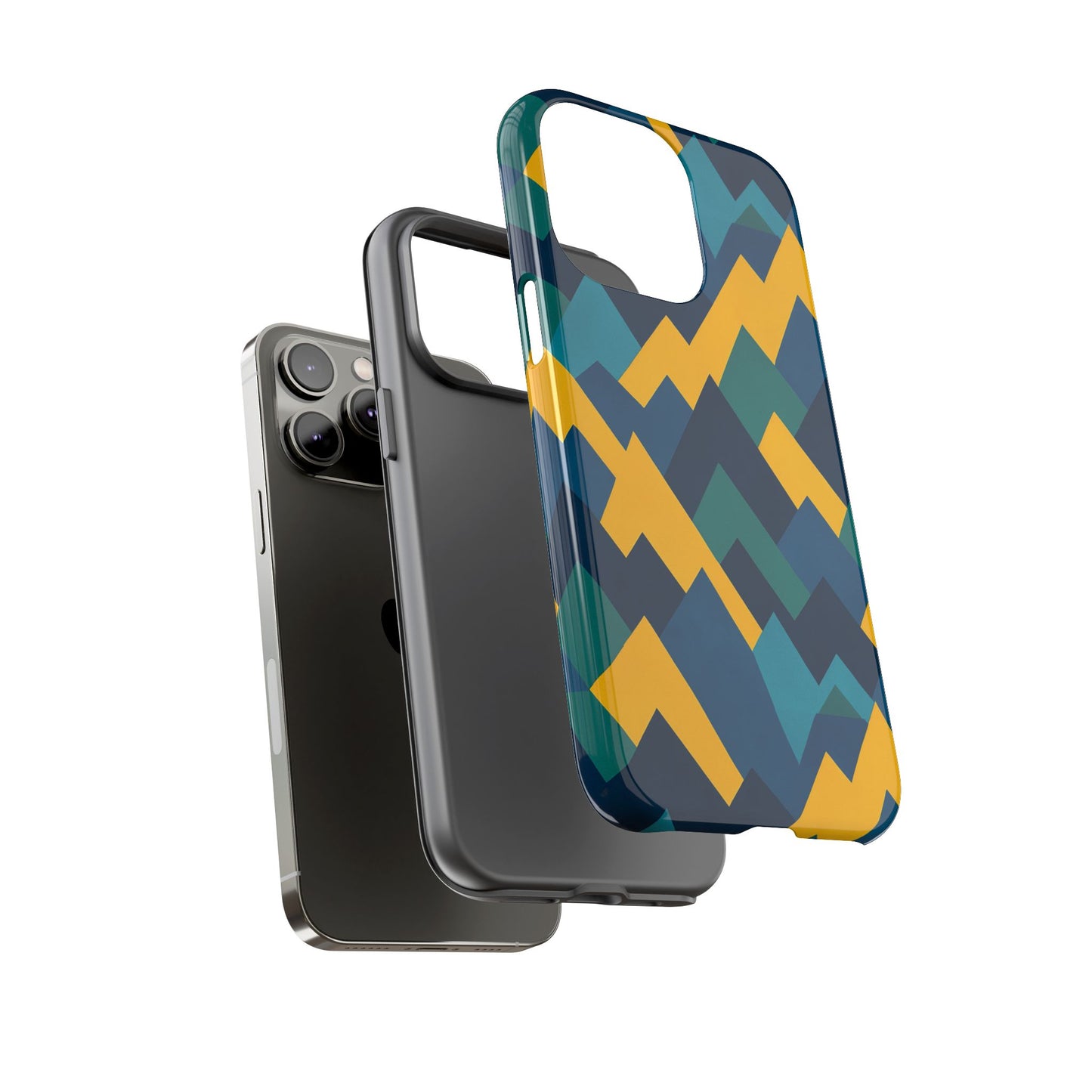 vibrant geometric mountain design protective phone case for unique style and durable protection compatible with iphone 13, 14, 15 & 16 – all models including pro, pro max & plus
