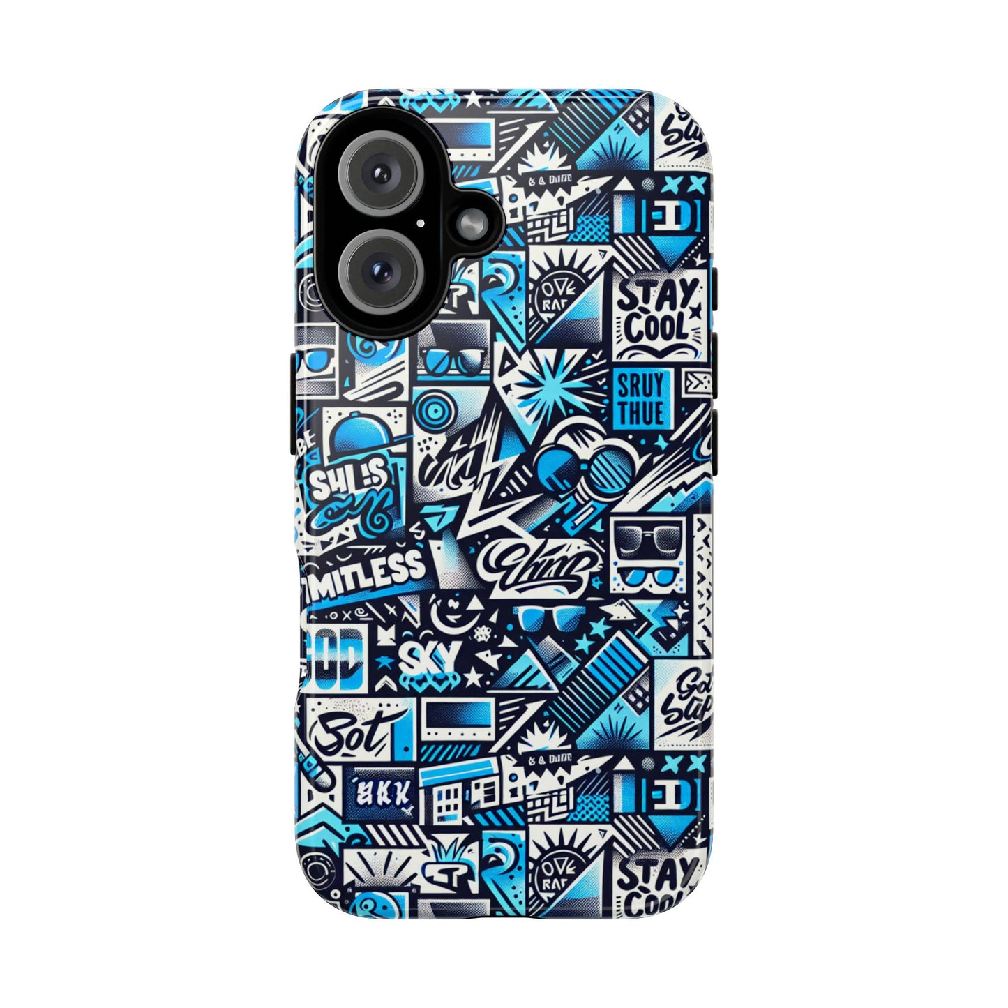 vibrant 3d wrap stylish protective phone case in playful blue and black design for trendsetters compatible with iphone 13, 14, 15 & 16 – all models including pro, pro max & plus
