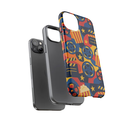 Vibrant Movie-Themed Protective Phone Case with Colourful Film Reel and Popcorn Design for Stylish Protection Compatible with iPhone 13, 14, 15 & 16 – All Models Including Pro, Pro Max & Plus