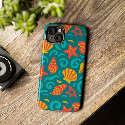 Vibrant Coastal Shell Pattern Protective Phone Case for Stylish Self-Expression Compatible with iPhone 13, 14, 15 & 16 – all models including Pro, Pro Max & Plus