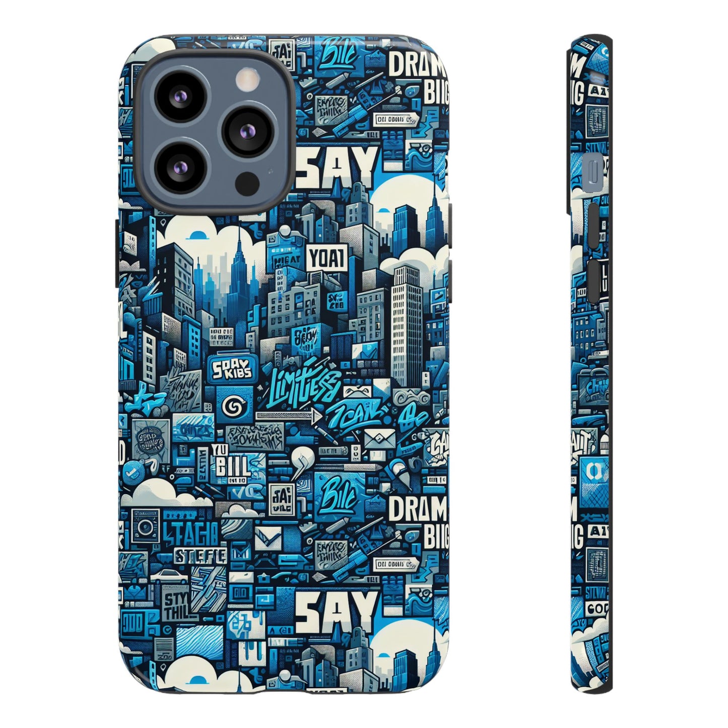 protective phone case with 3d urban design in blue for stylish protection – trendy accessory compatible with iphone 13, 14, 15 & 16 – all models including pro, pro max & plus