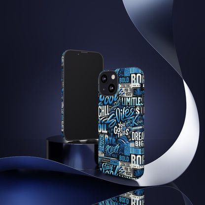 Vibrant Protective Phone Case with Playful Typography Design in Blue – Stylish Self-Expression Accessory Compatible with iPhone 13, 14, 15 & 16 – all models including Pro, Pro Max & Plus