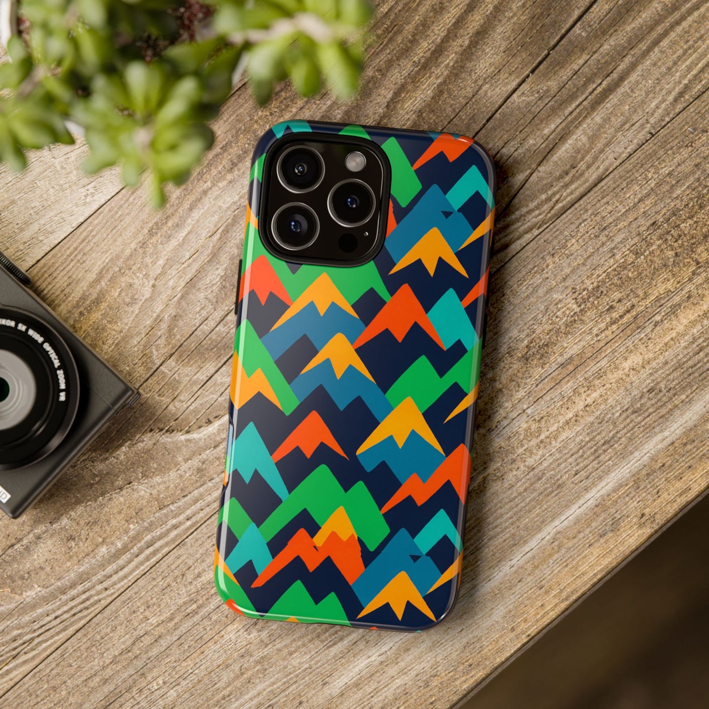 vibrant mountain design protective phone case with colourful abstract pattern for stylish protection compatible with iphone 13, 14, 15 & 16 – all models including pro, pro max & plus