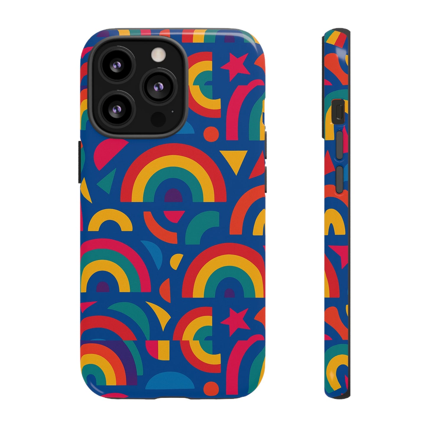 vibrant 3d geometric phone case in multicolour design for stylish protection compatible with iphone 13, 14, 15 & 16 – all models including pro, pro max & plus