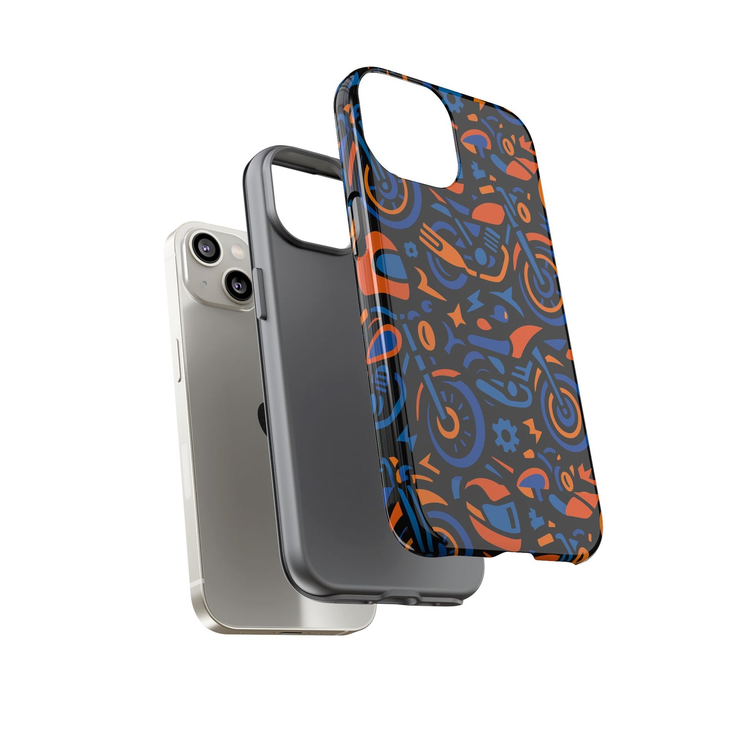 vibrant motorcycle phone case in multicolour design for stylish protection compatible with iphone 13, 14, 15 & 16 – all models including pro, pro max & plus