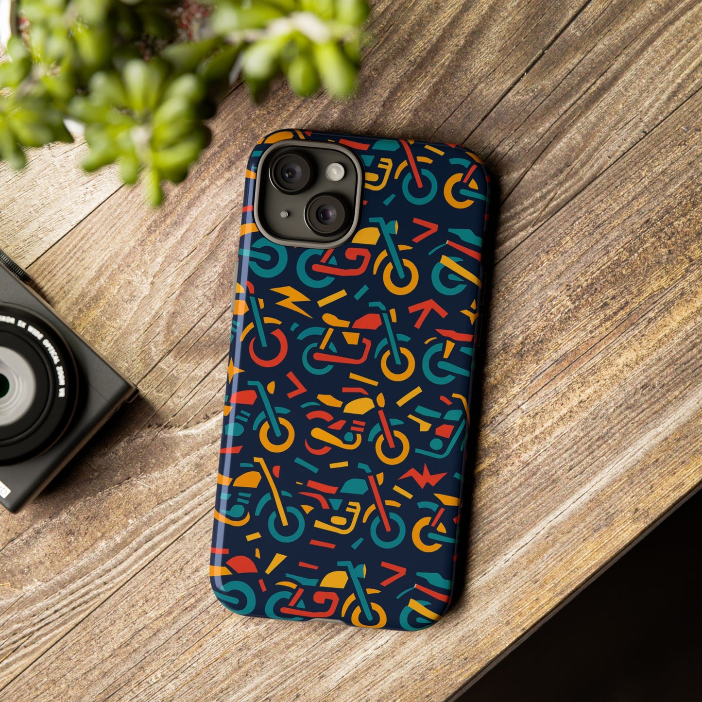 vibrant multicolour motorcycle design protective phone case for stylish protection – compatible with iphone 13, 14, 15 & 16 – all models including pro, pro max & plus