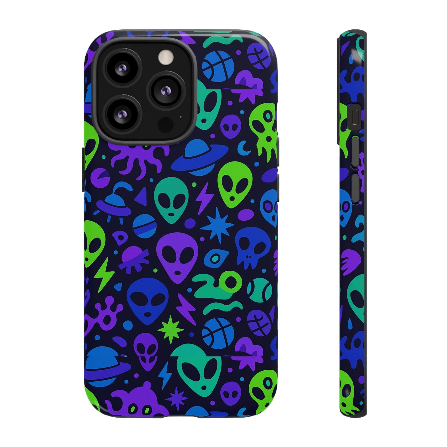 vibrant 3d alien and space design protective phone case for unisex smartphone accessories compatible with iphone 13, 14, 15 & 16 – all models including pro, pro max & plus